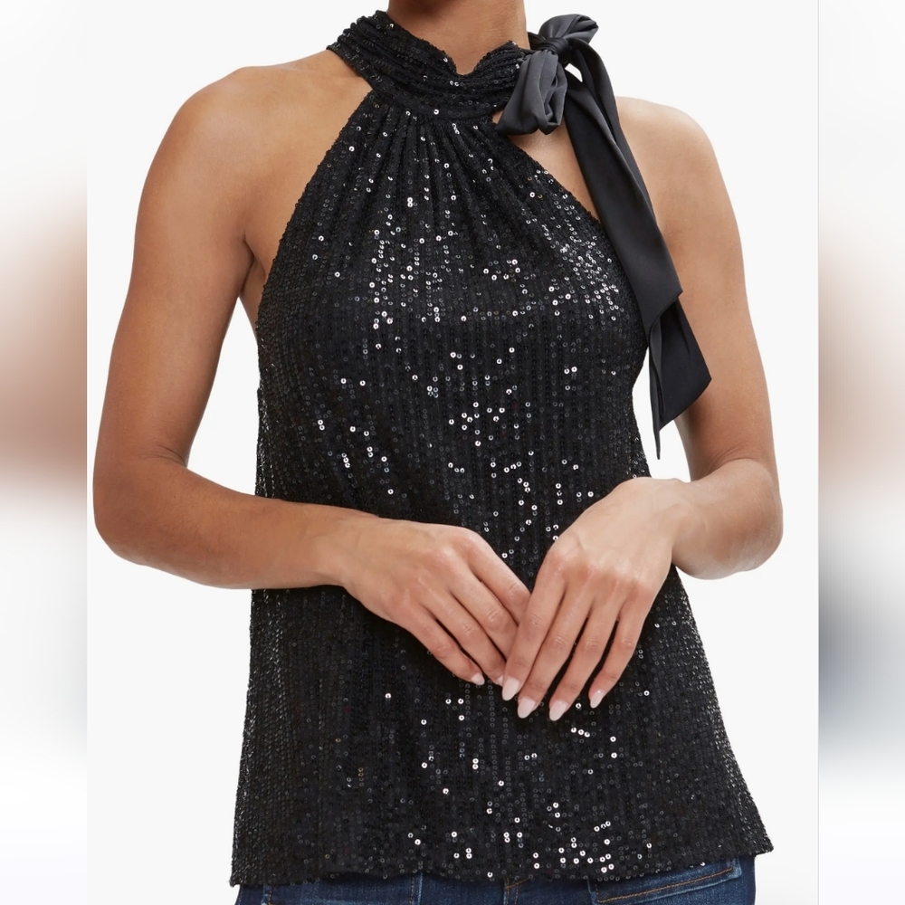 Ramy Brook Black Sequin Halter Neck Top - Small